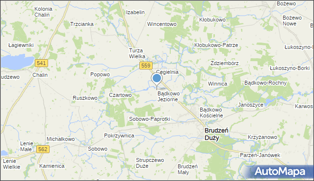 mapa Bądkowo Jeziorne, Bądkowo Jeziorne na mapie Targeo